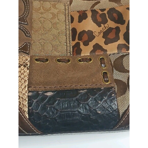Vtg Coach Patchwork Hobo Bag Brown Leather Suede Animal Print Signature Print - Picture 8 of 16